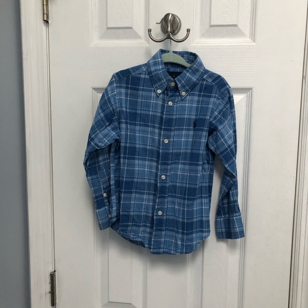 Ralph Lauren Shirt Boys Toddler 3T 3 Blue Plaid Long Sleeve Button Down Pony